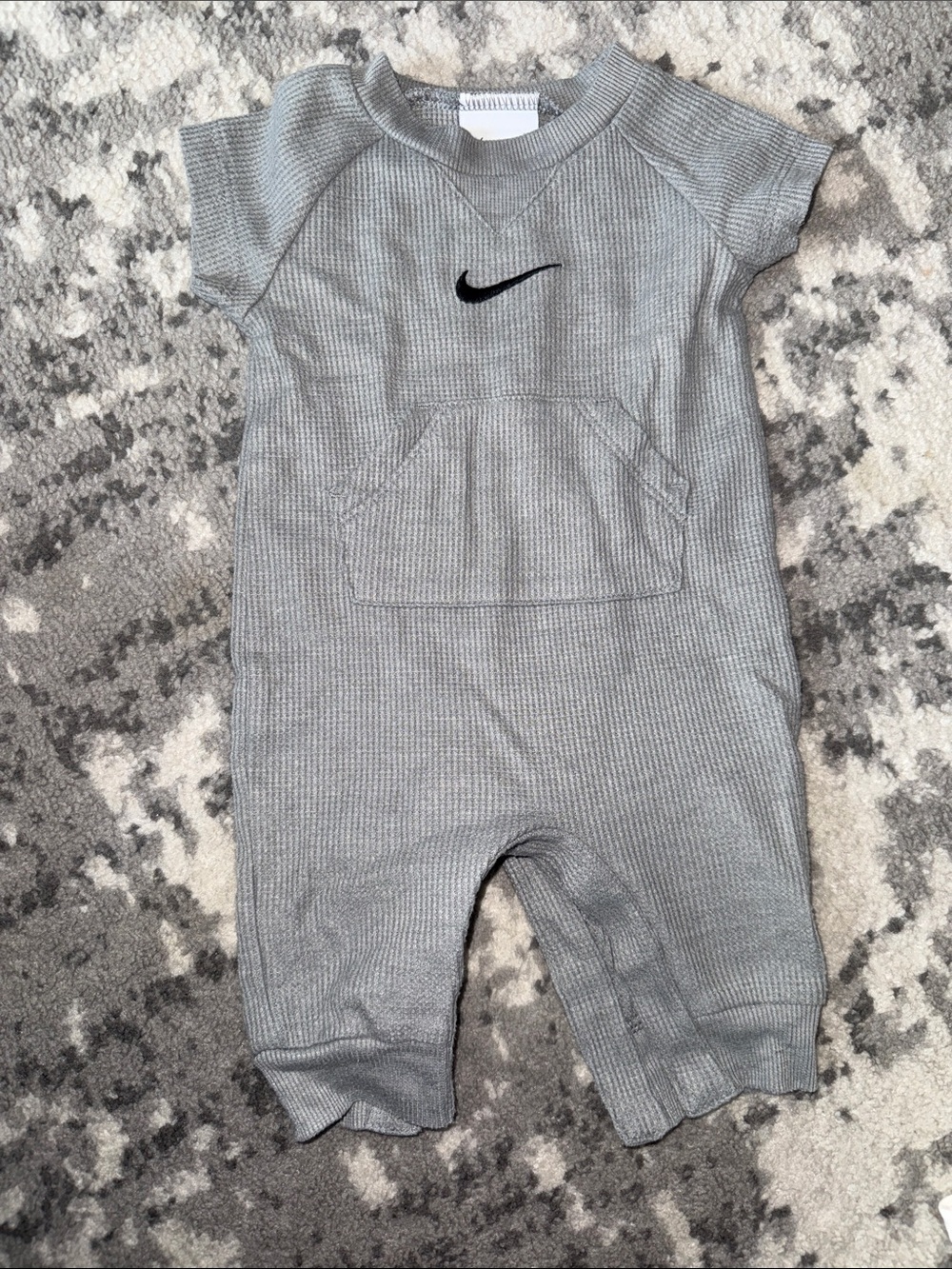 Nike Grey Short-Sleeve Ribbed Baby One-Piece with Swoosh